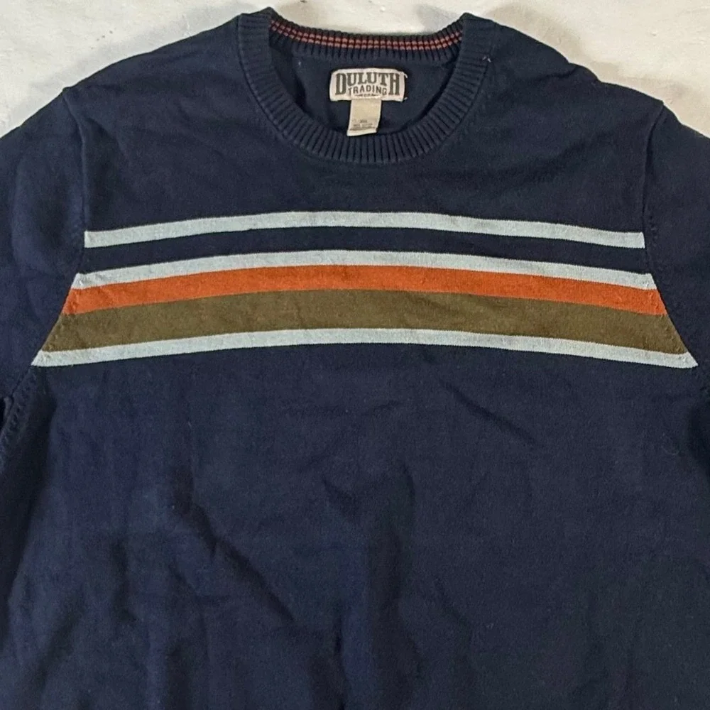 Duluth‎ Trading Co Crew Neck Sweater Mens 2XL Navy Striped Performance Sweater